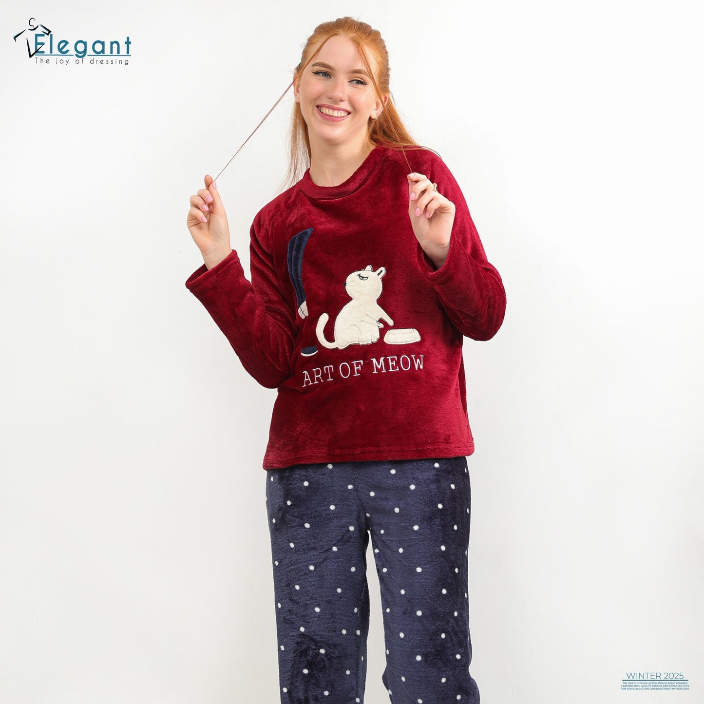 Polar PJ Maroon/Printed Navy Pant - Meow Art