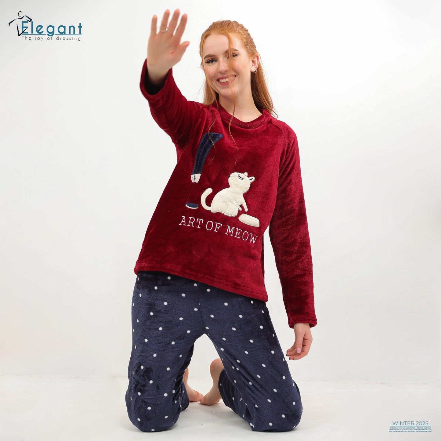 Polar PJ Maroon/Printed Navy Pant - Meow Art