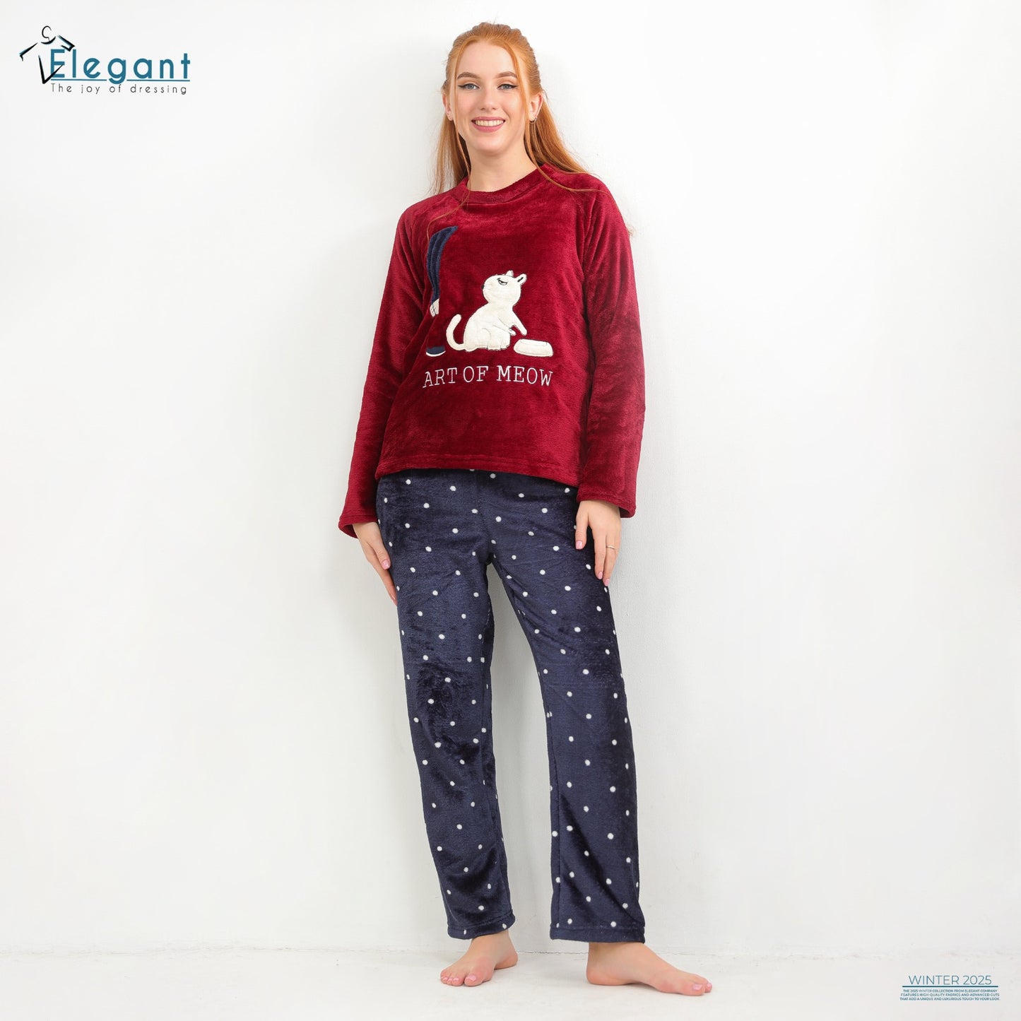 Polar PJ Maroon/Printed Navy Pant - Meow Art