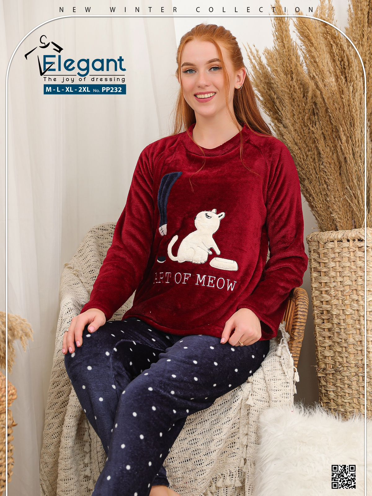 Polar PJ Maroon/Printed Navy Pant - Meow Art