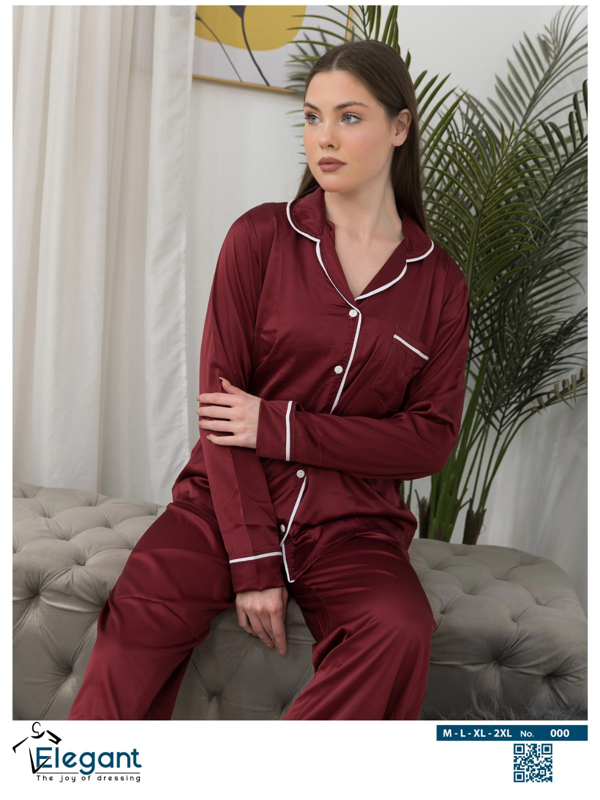 Satin Long sleeves Classic PJ Pants - Burgundy