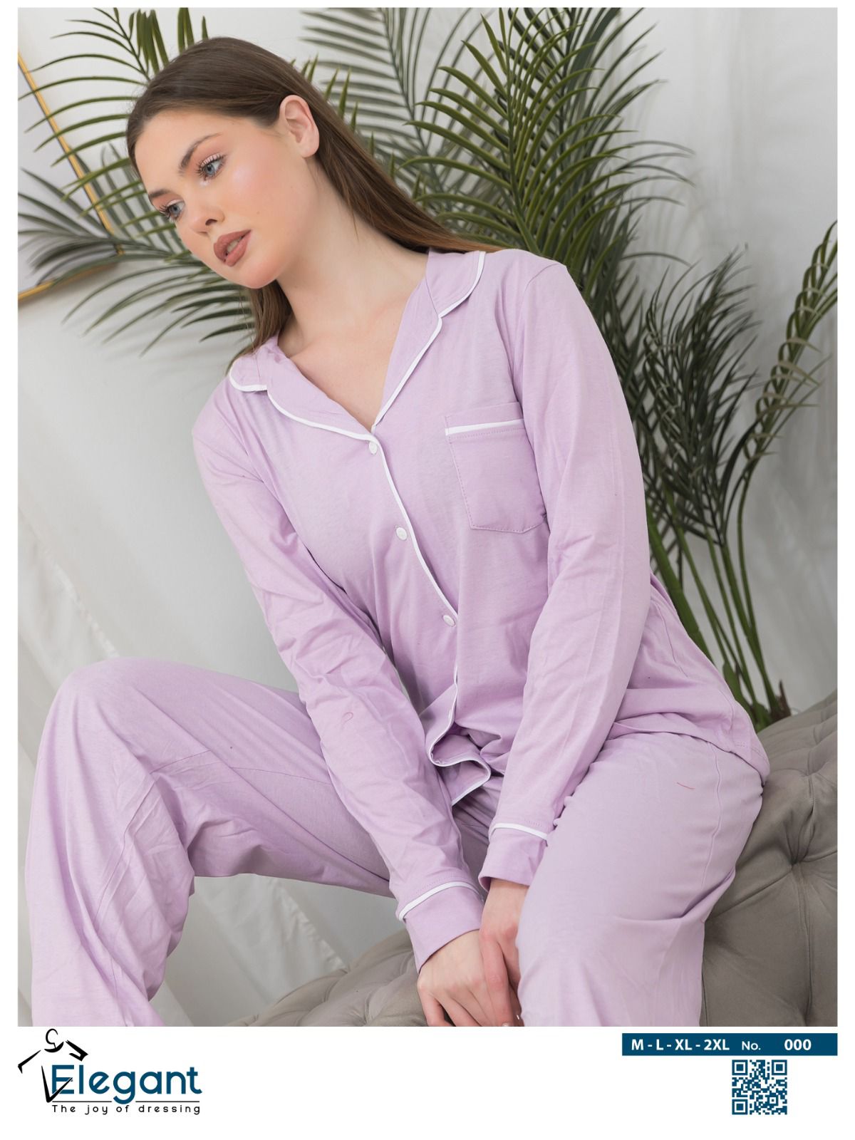 Cotton Long sleeves Wide Leg Classic PJ  - Lavender