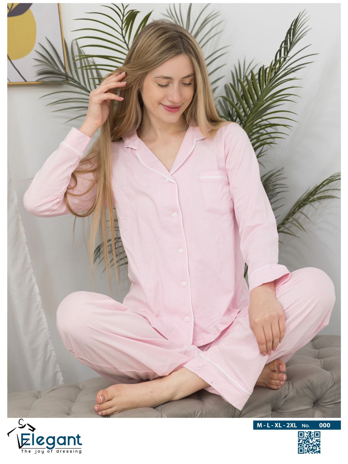 Cotton Long sleeves Wide Leg Classic PJ  - Baby Rose