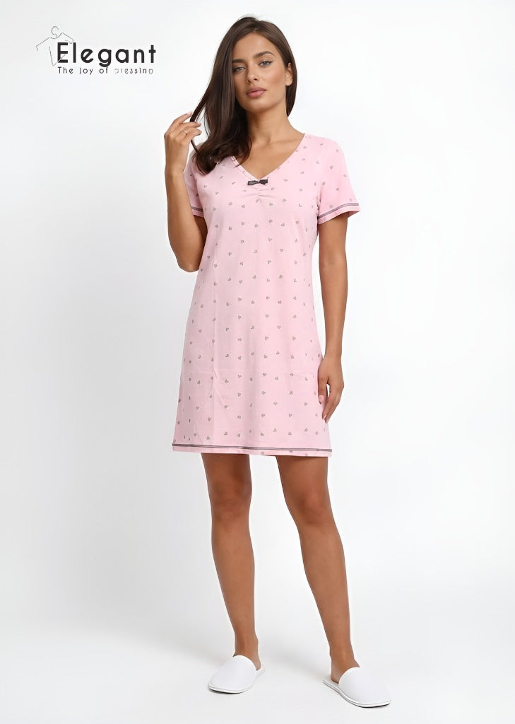 Nightshirt Cotton Printed - Pink Heartbeat
