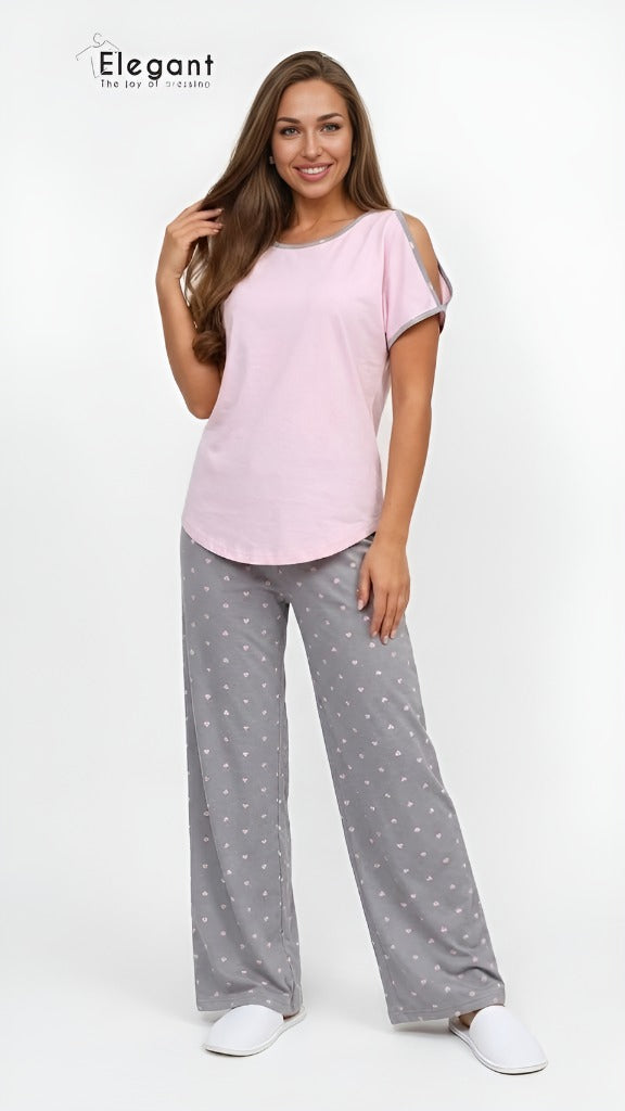 PJs Pants Cotton - Pink Asymmetric Shoulders