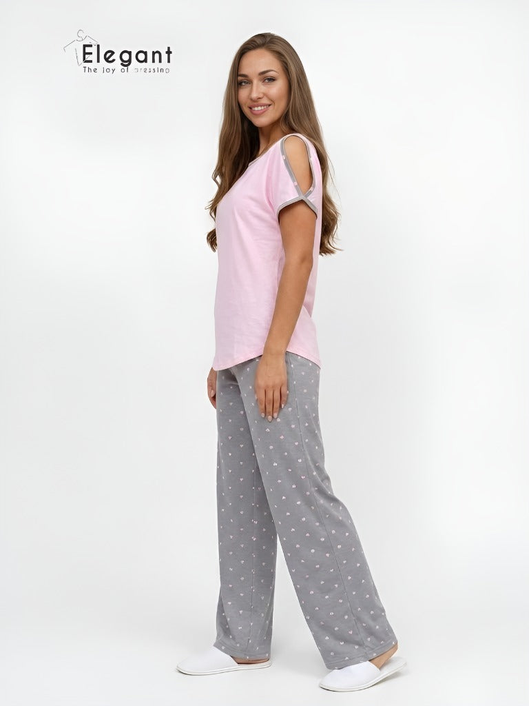 PJs Pants Cotton - Pink Asymmetric Shoulders