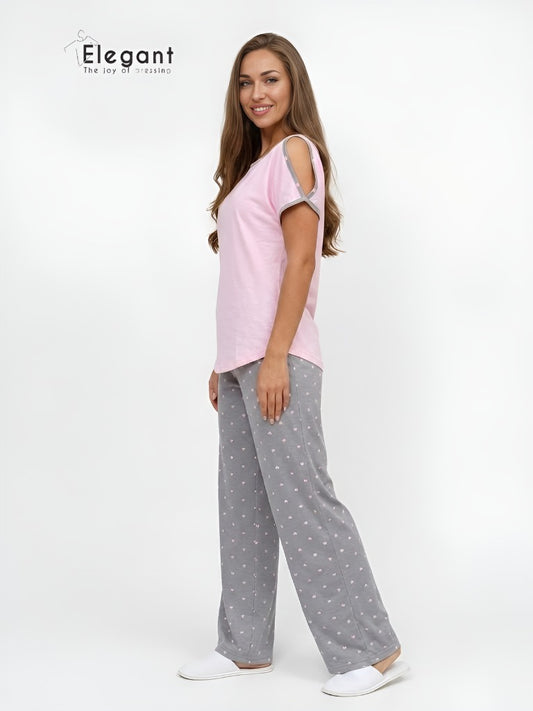 PJs Pants Cotton - Pink Asymmetric Shoulders