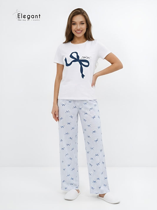 PJs Pants Cotton white blue - i love my Bowie Pajama