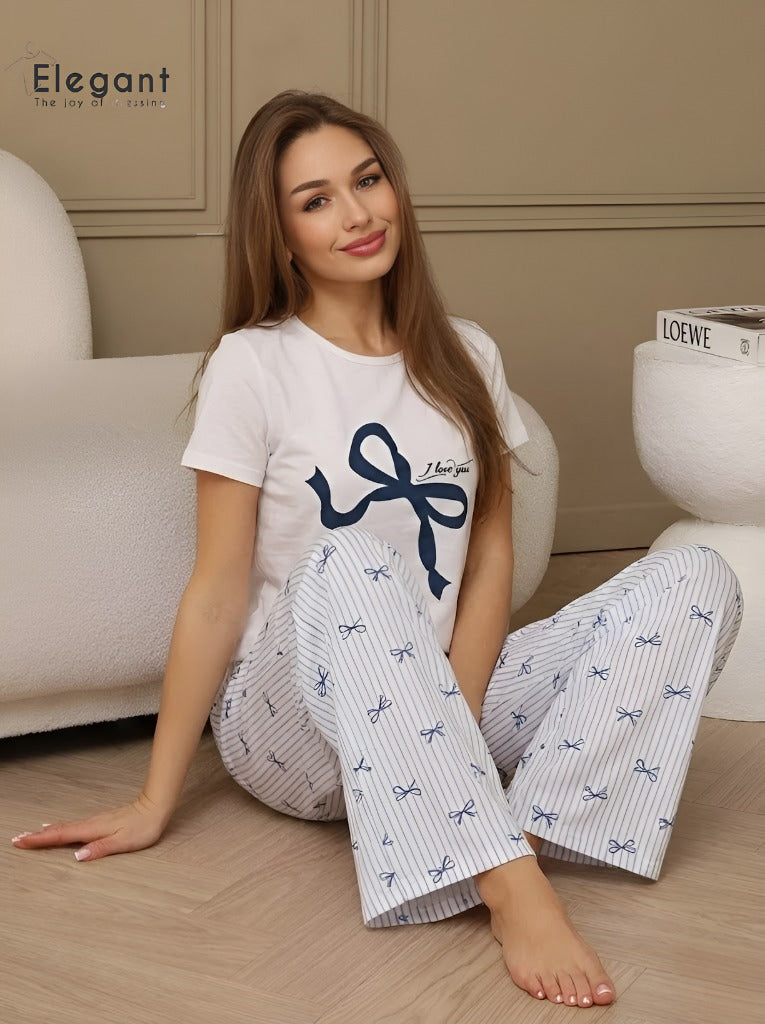 PJs Pants Cotton white blue - i love my Bowie Pajama