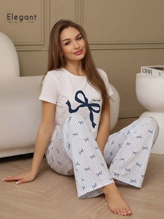 PJs Pants Cotton white blue - i love my Bowie Pajama