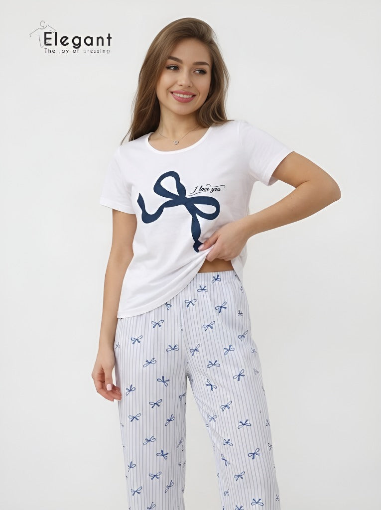 PJs Pants Cotton white blue - i love my Bowie Pajama