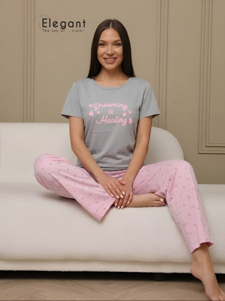 PJs Pants Cotton Pink Grey - Dreaming is Healing