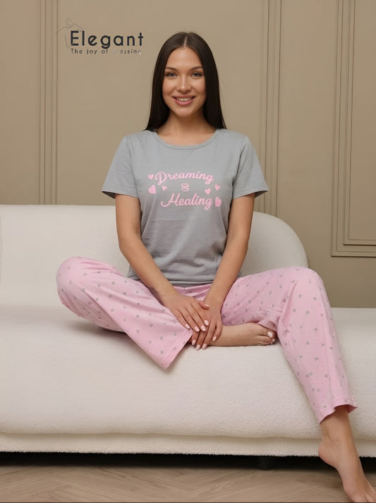 PJs Pants Cotton Pink Grey - Dreaming is Healing