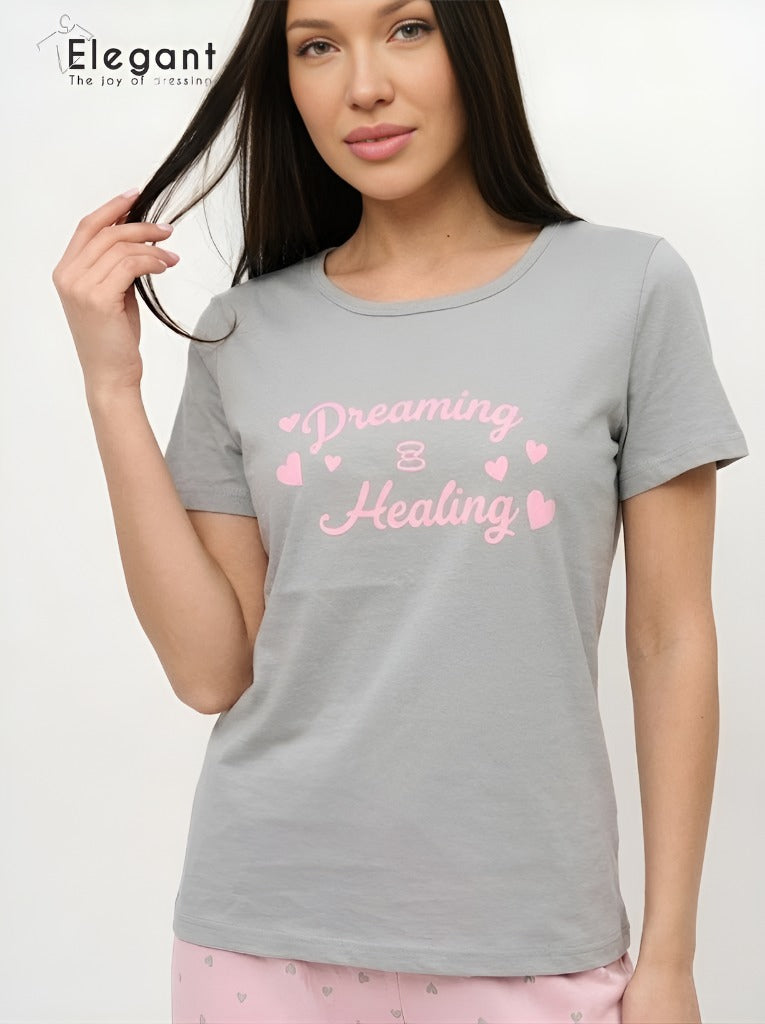 PJs Pants Cotton Pink Grey - Dreaming is Healing