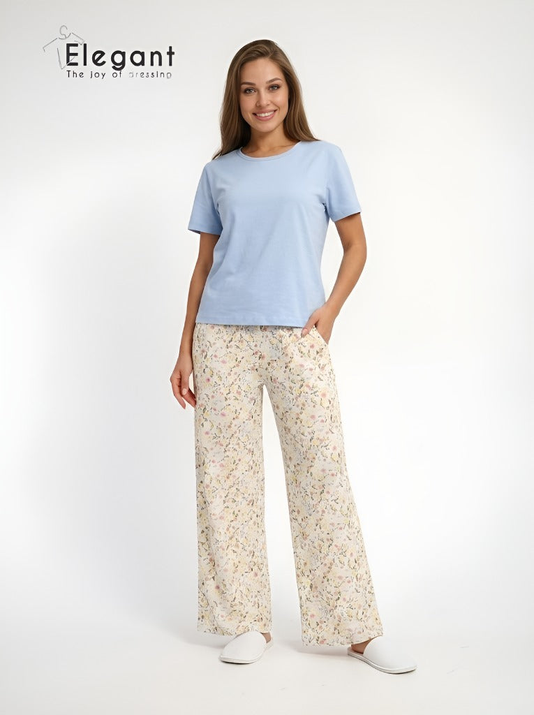 PJs Pants Cotton - Blue Spring Flori with Pant Pocket