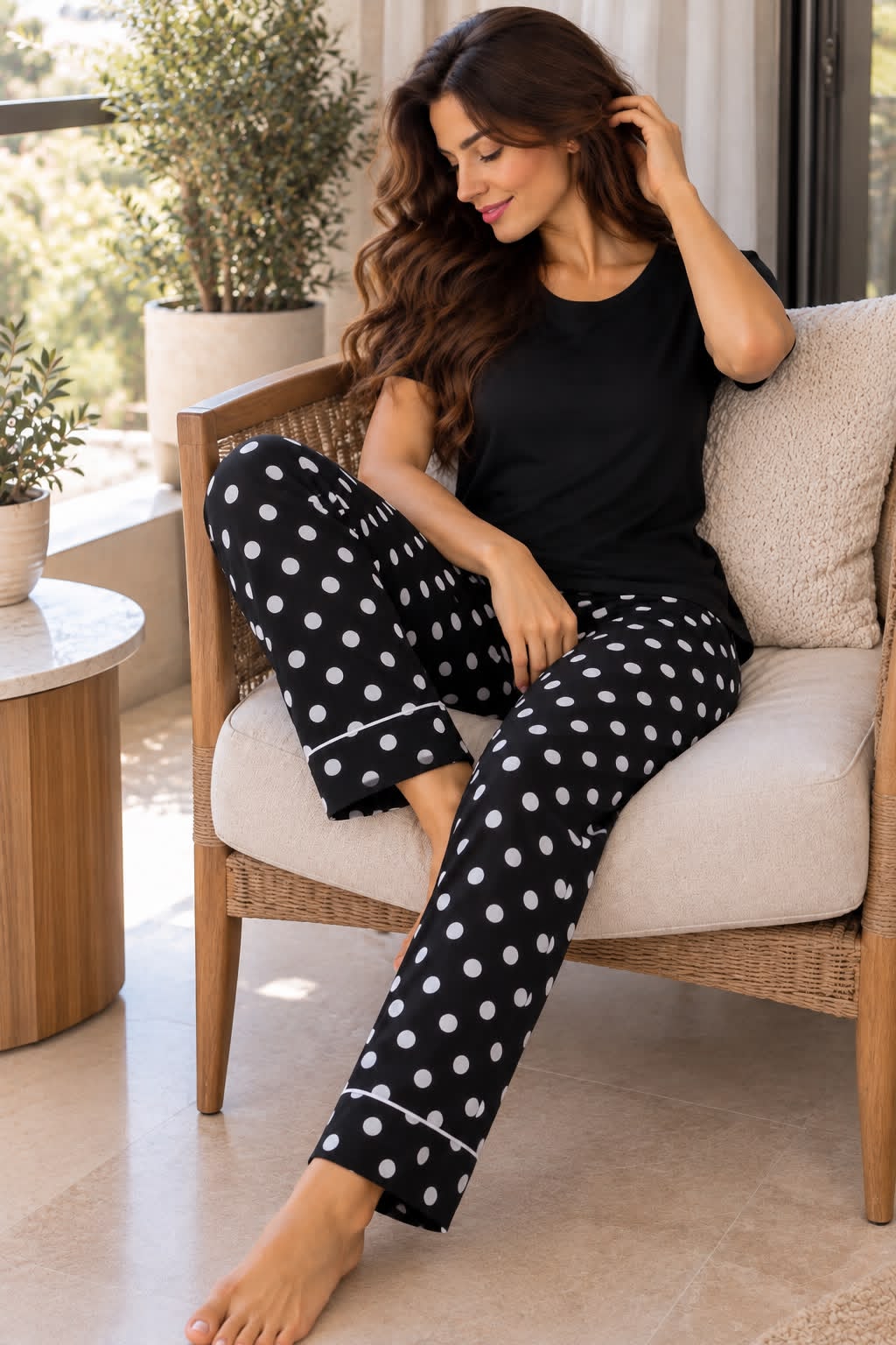 PJs Pants Cotton Basic - Black Polka dots