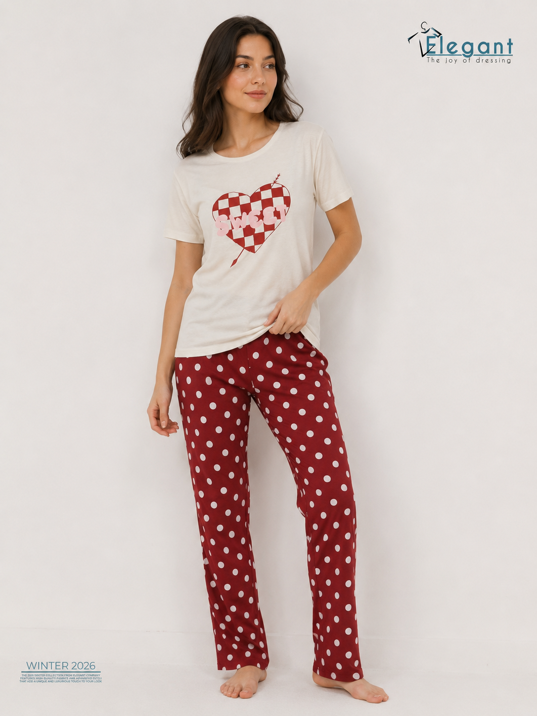 PJs Pants Cotton - Offwhite Burgundy dots- Sweet Cupid