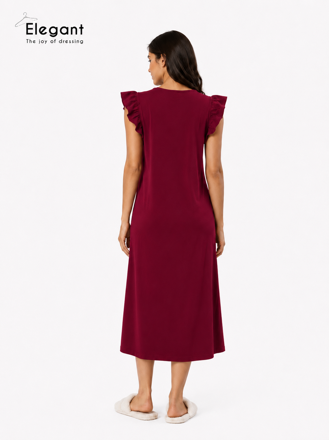 Modern Ruffles Galabeya - Plain Maroon