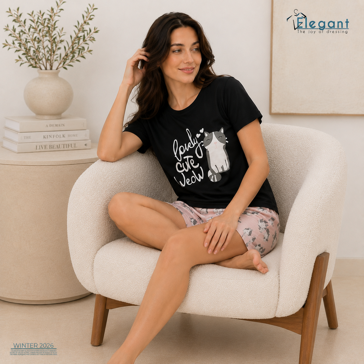 PJ short Cotton Black - Cat