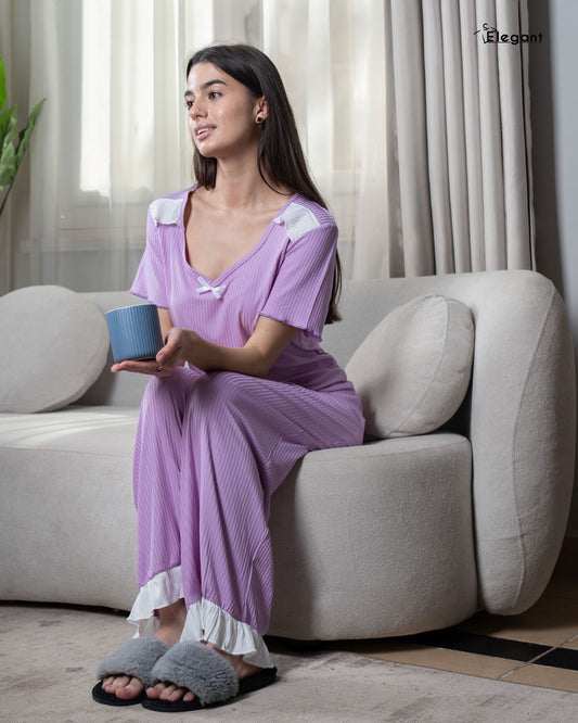 Ribbed PJ Pants - Shoulder Patch - Lilac