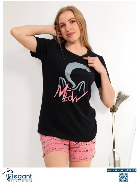 PJ short Cotton Black - Kitty Meow