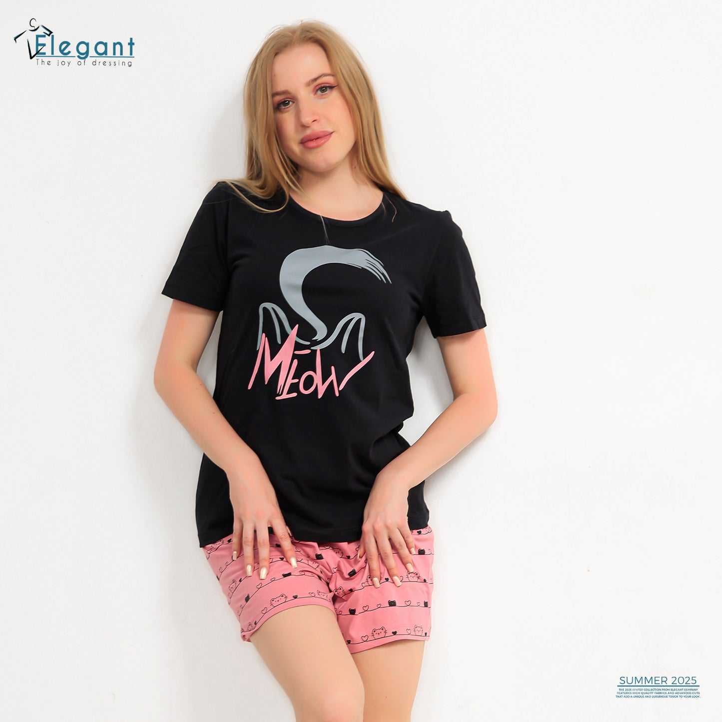 PJ short Cotton Black - Kitty Meow