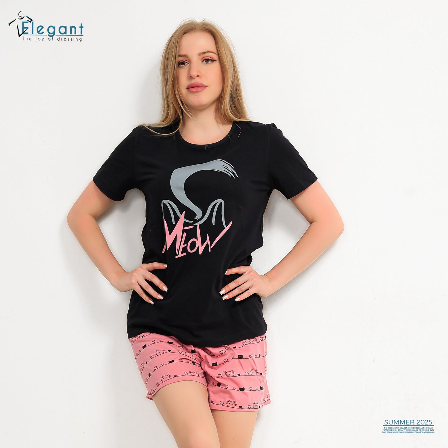 PJ short Cotton Black - Kitty Meow
