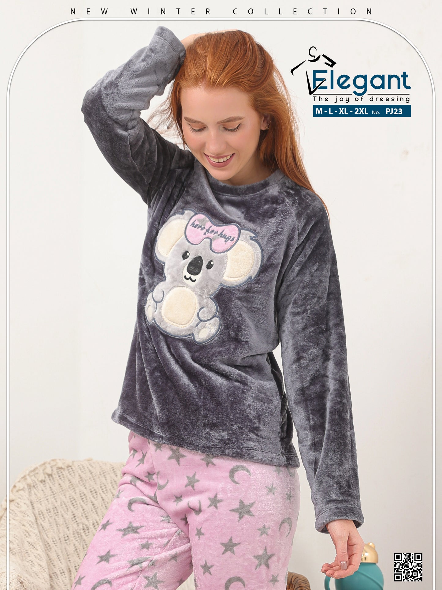 Polar PJ Grey/Rose printed pant - Koala bow