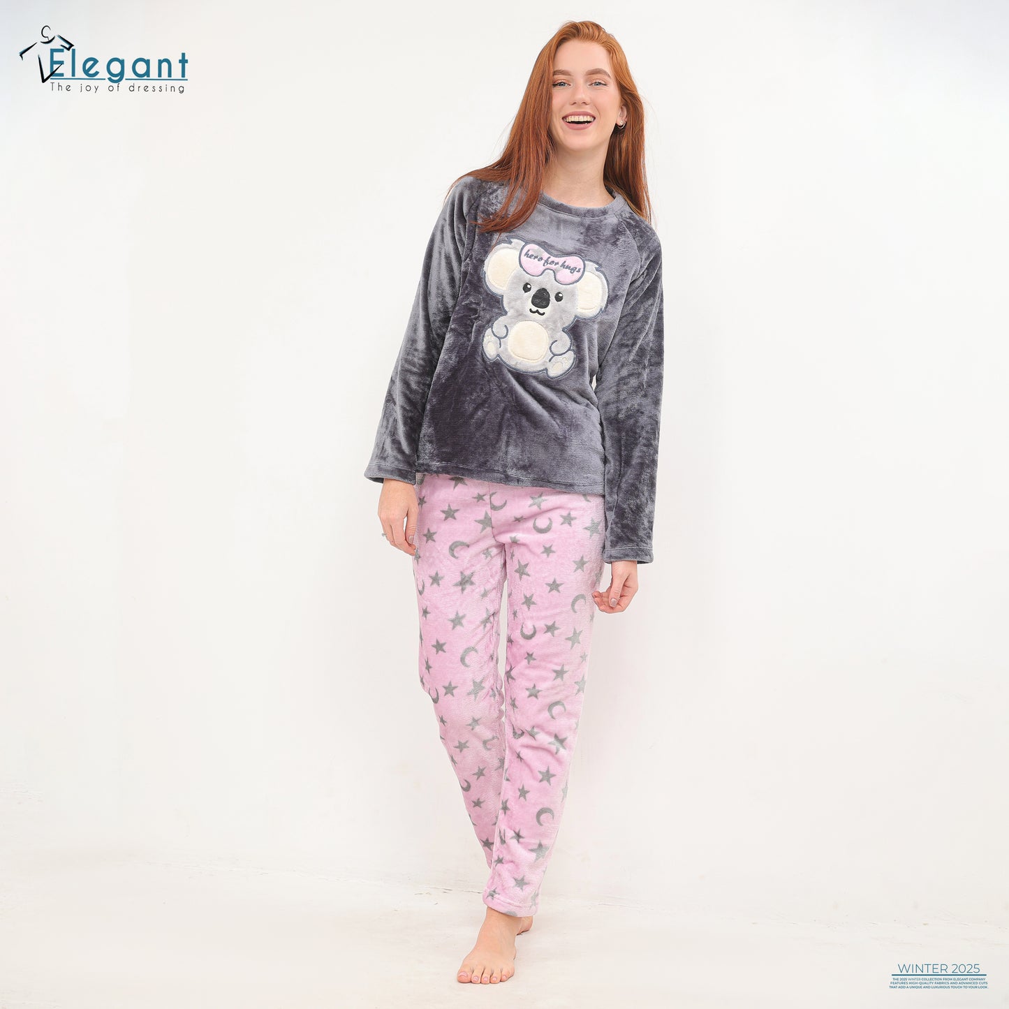 Polar PJ Grey/Rose printed pant - Koala bow