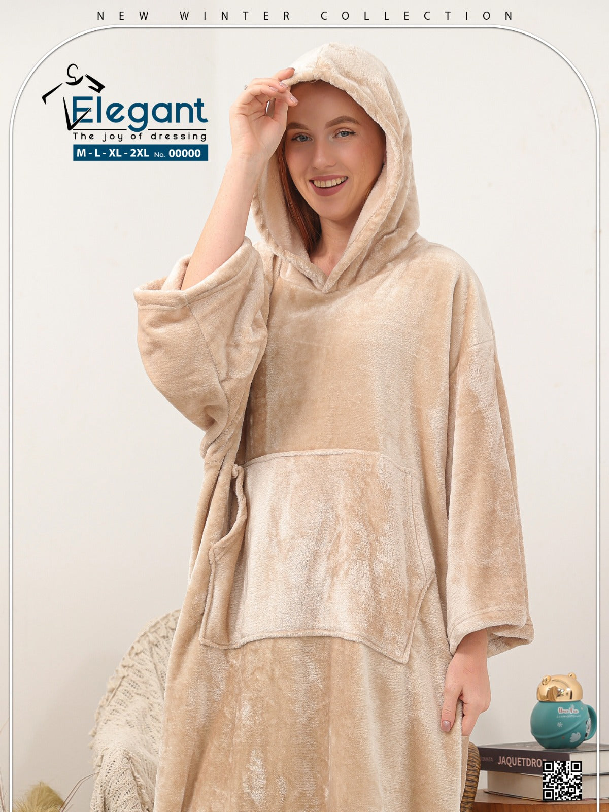 Blanket Hoodie Long Beige