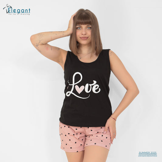 PJ short Cotton Black - Love- 052