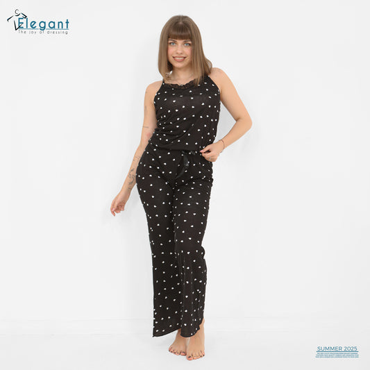 PJ Cotton Wide leg Pants - mini hearts - Black