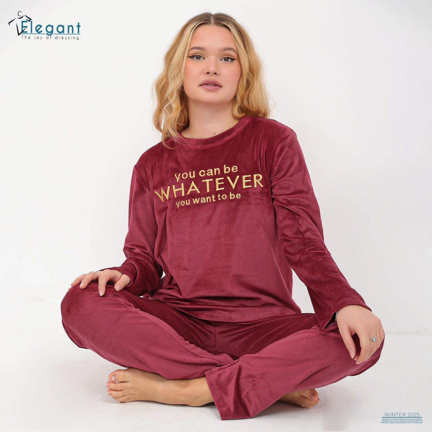 Velvet Embroidery PJ Maroon- You can