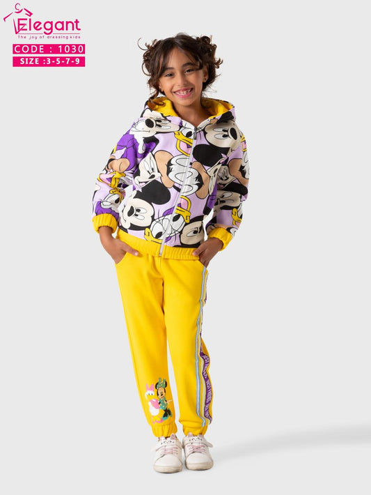 Kids girls Melton set - Hoodie cartoon Yellow