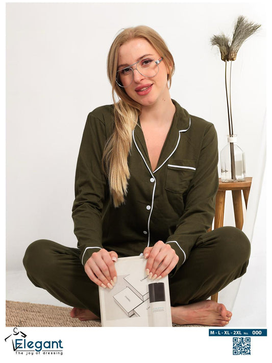 Cotton Long sleeves Classic PJ Pants - Olive