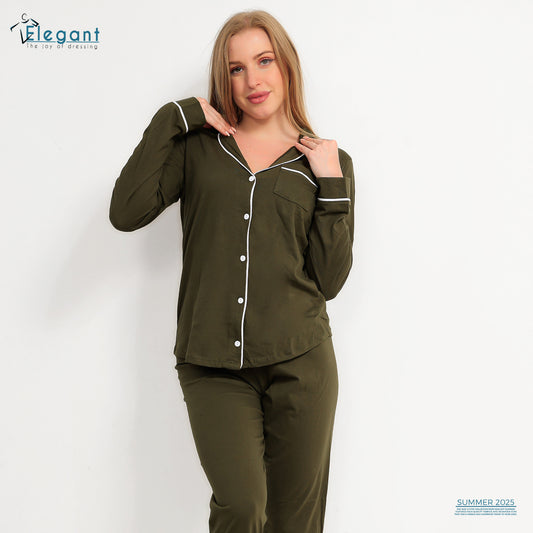 Cotton Long sleeves Classic PJ Pants - Olive