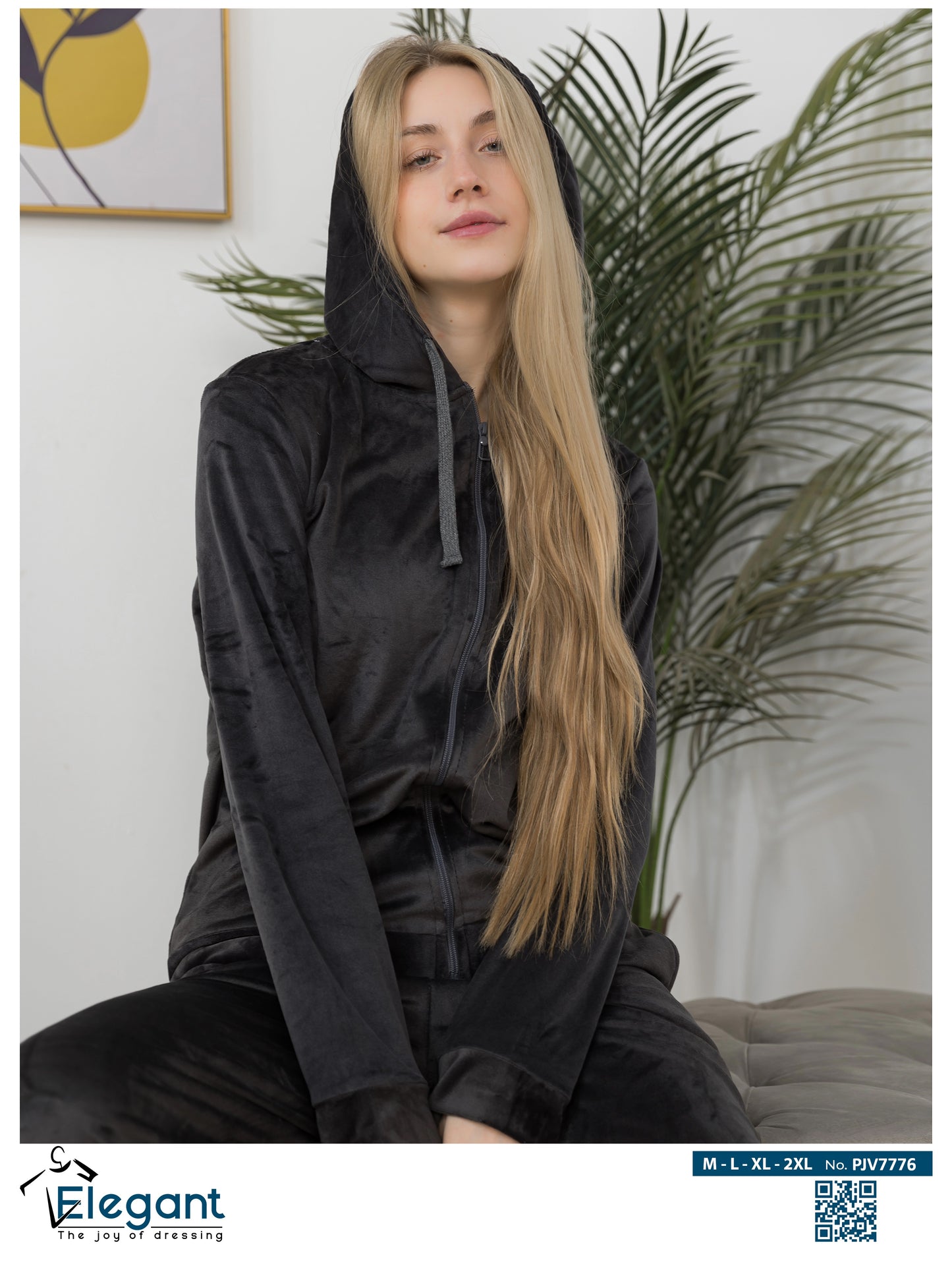 Velvet Zipper Wide Leg with Hood - Dark Grey