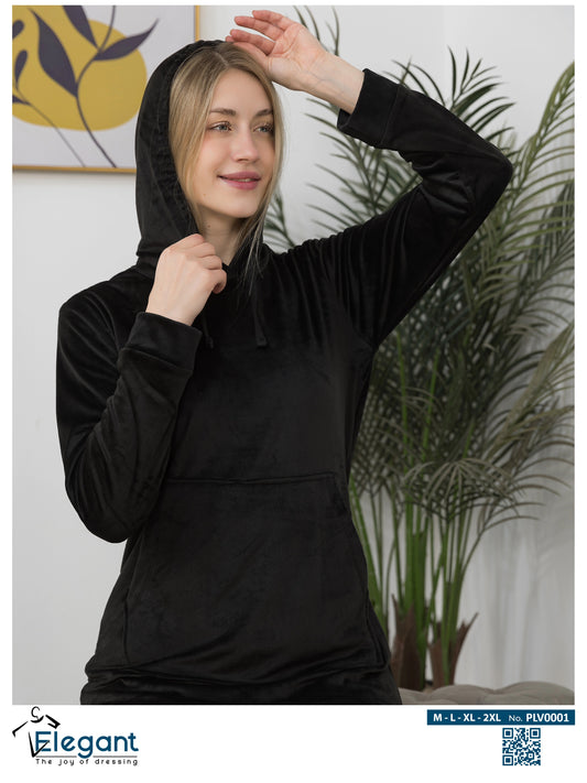 Velvet Long Top PJ - Black