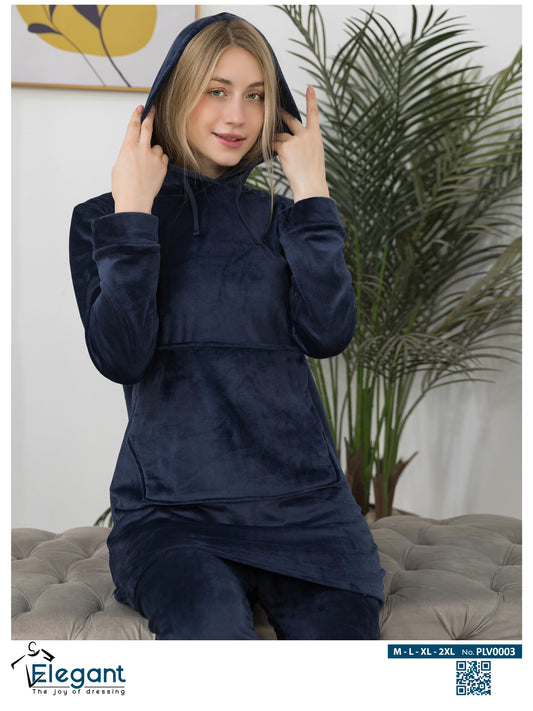 Velvet Long Top PJ - Navy
