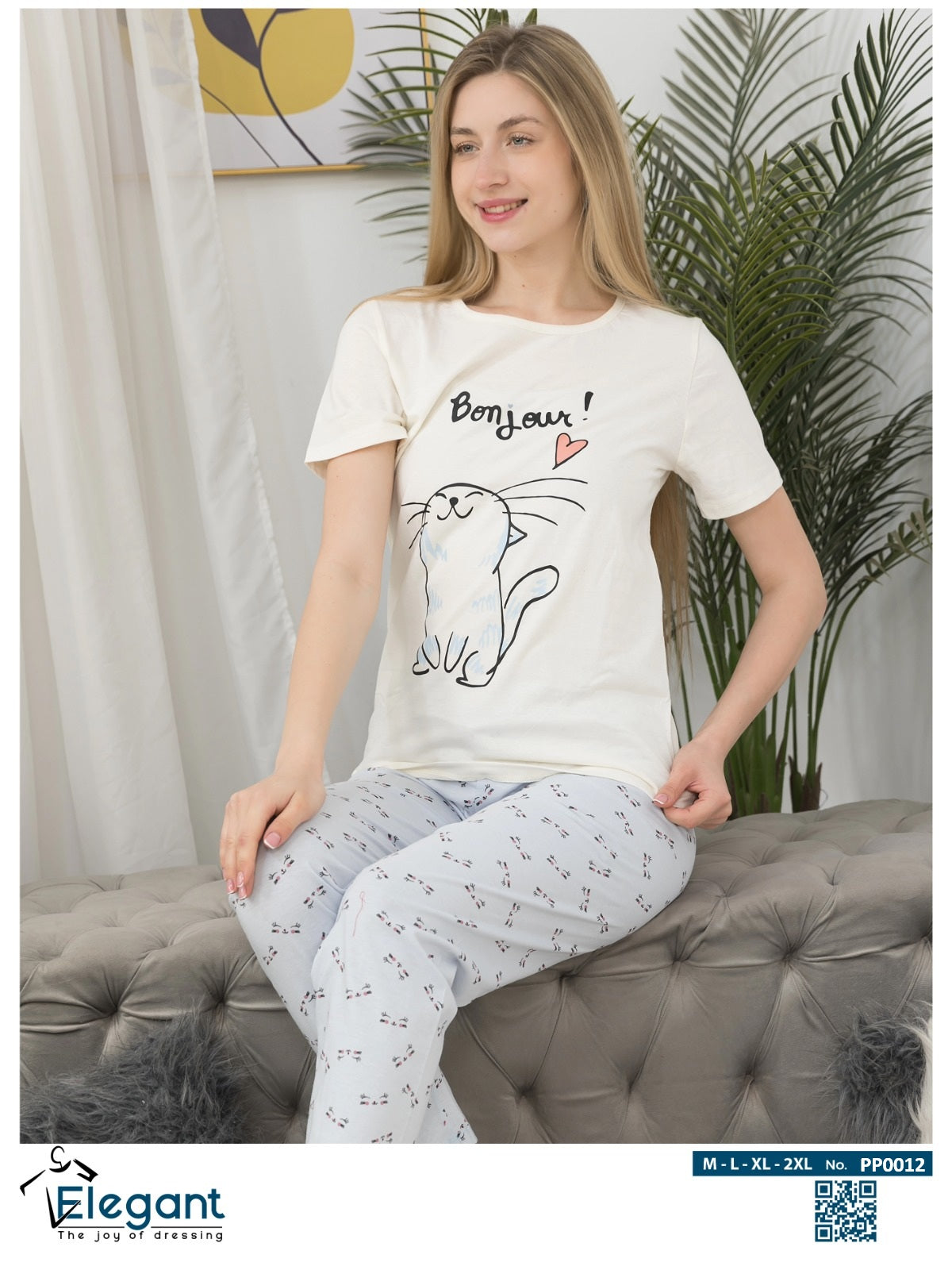 PJs Pants Cotton - Offwhite Blue - Bonjour