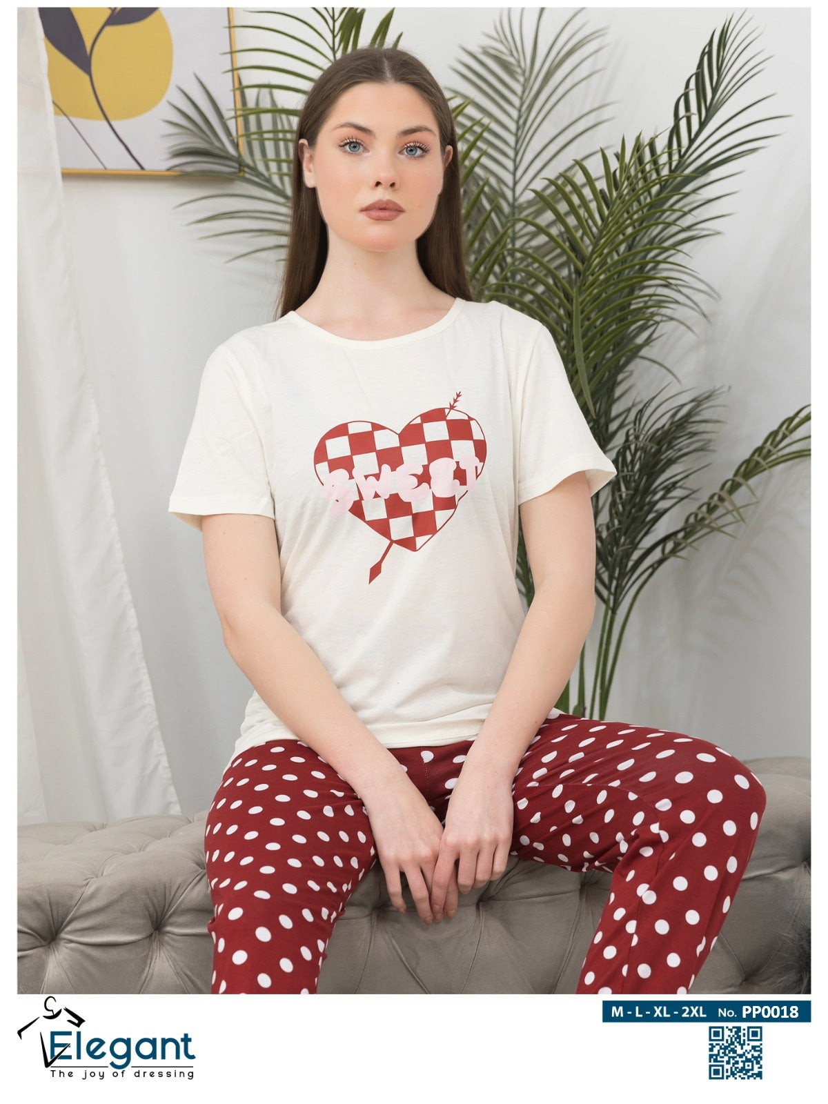 PJs Pants Cotton - Offwhite Burgundy dots- Sweet Cupid