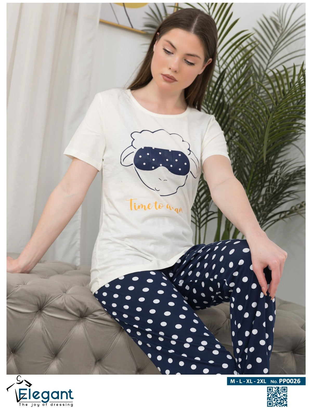 PJs Pants Cotton - White navy - Time to dream