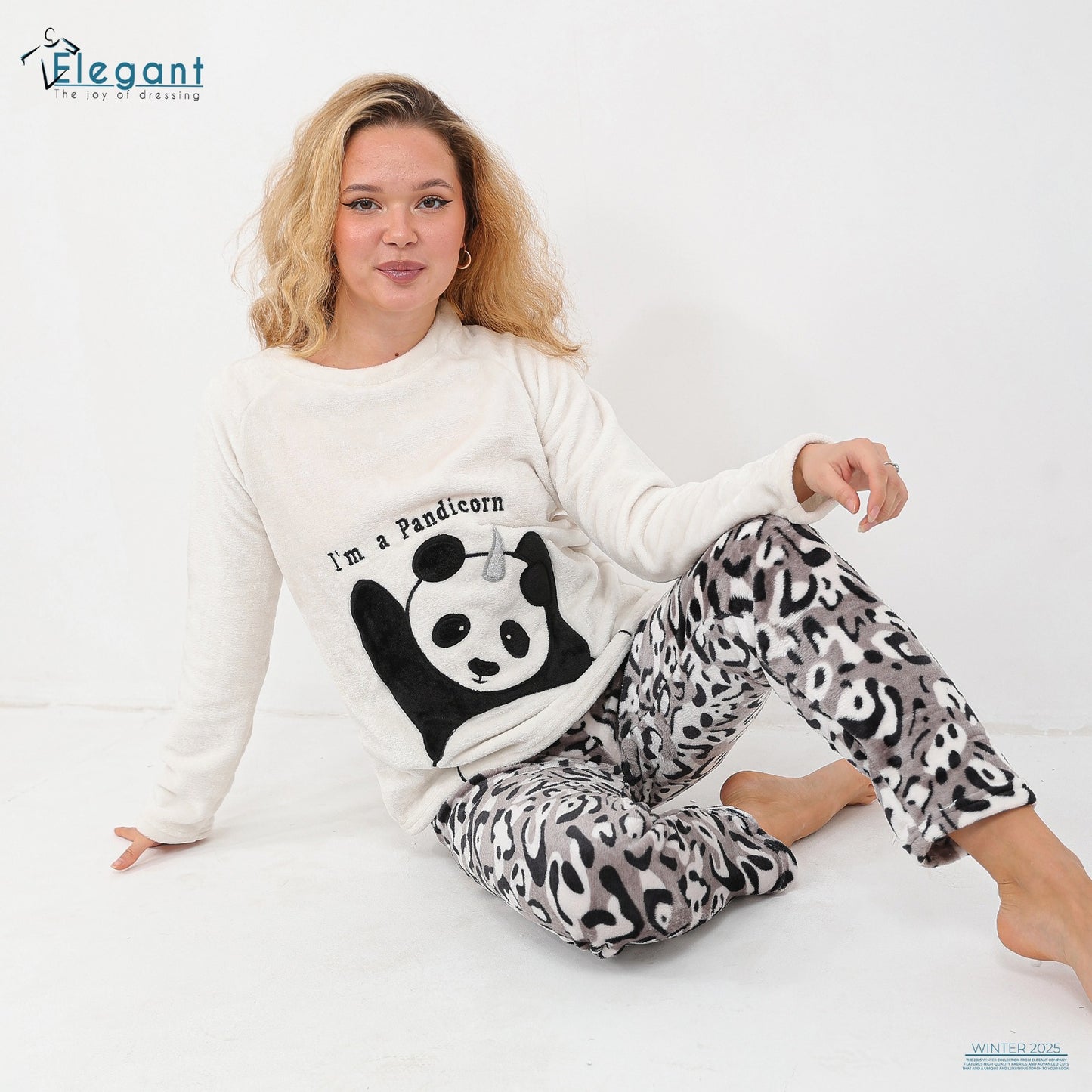 Polar PJ Ecru / Printed Grey Pant - Pandicorn Panda