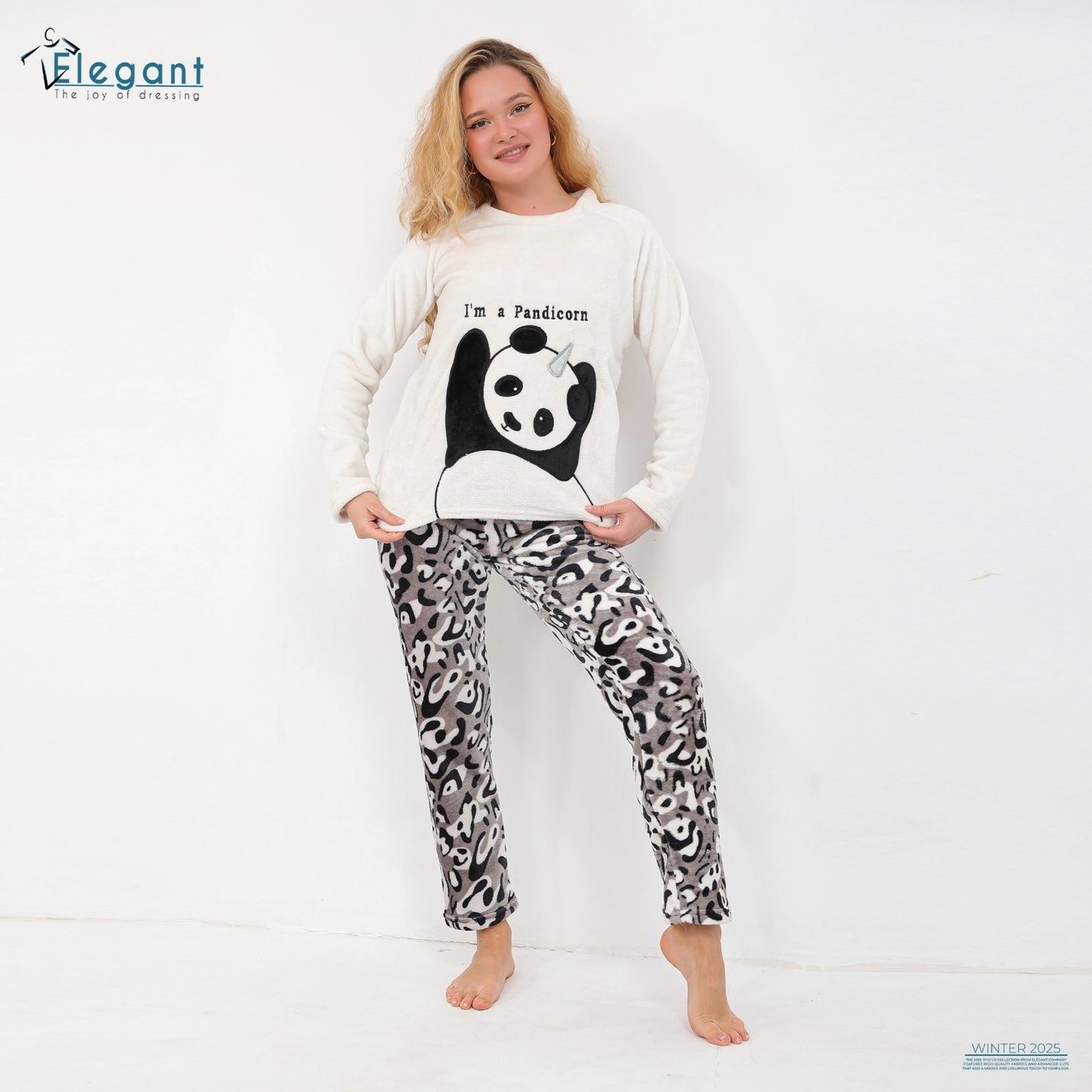 Polar PJ Ecru / Printed Grey Pant - Pandicorn Panda