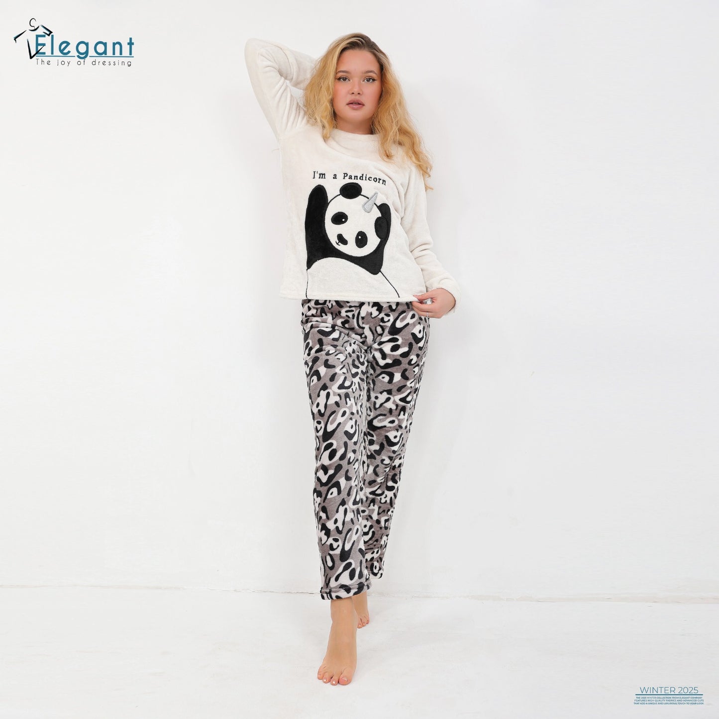 Polar PJ Ecru / Printed Grey Pant - Pandicorn Panda