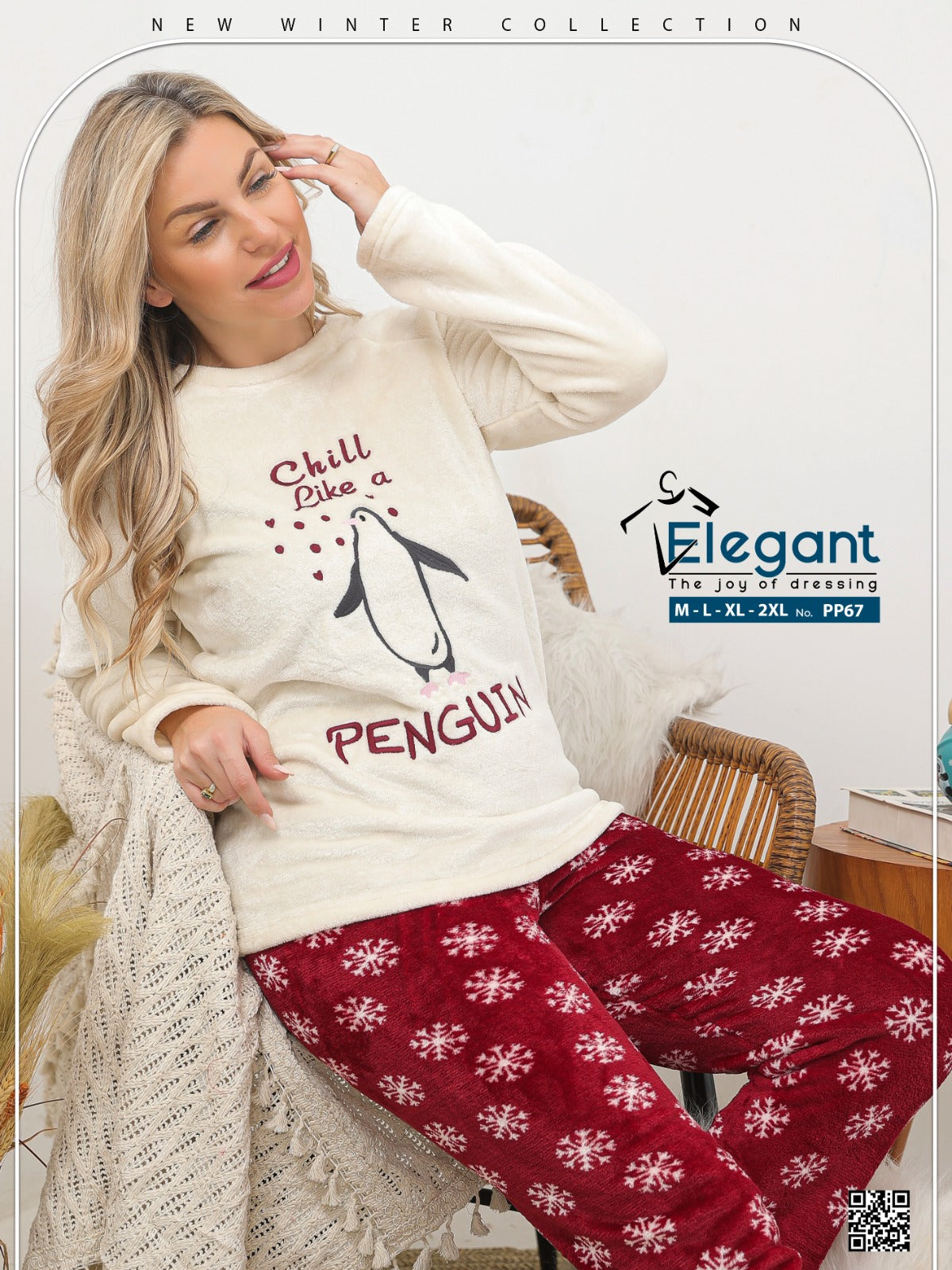 Polar PJ Ecru/Printed Maroon Pant - Penguin Chill