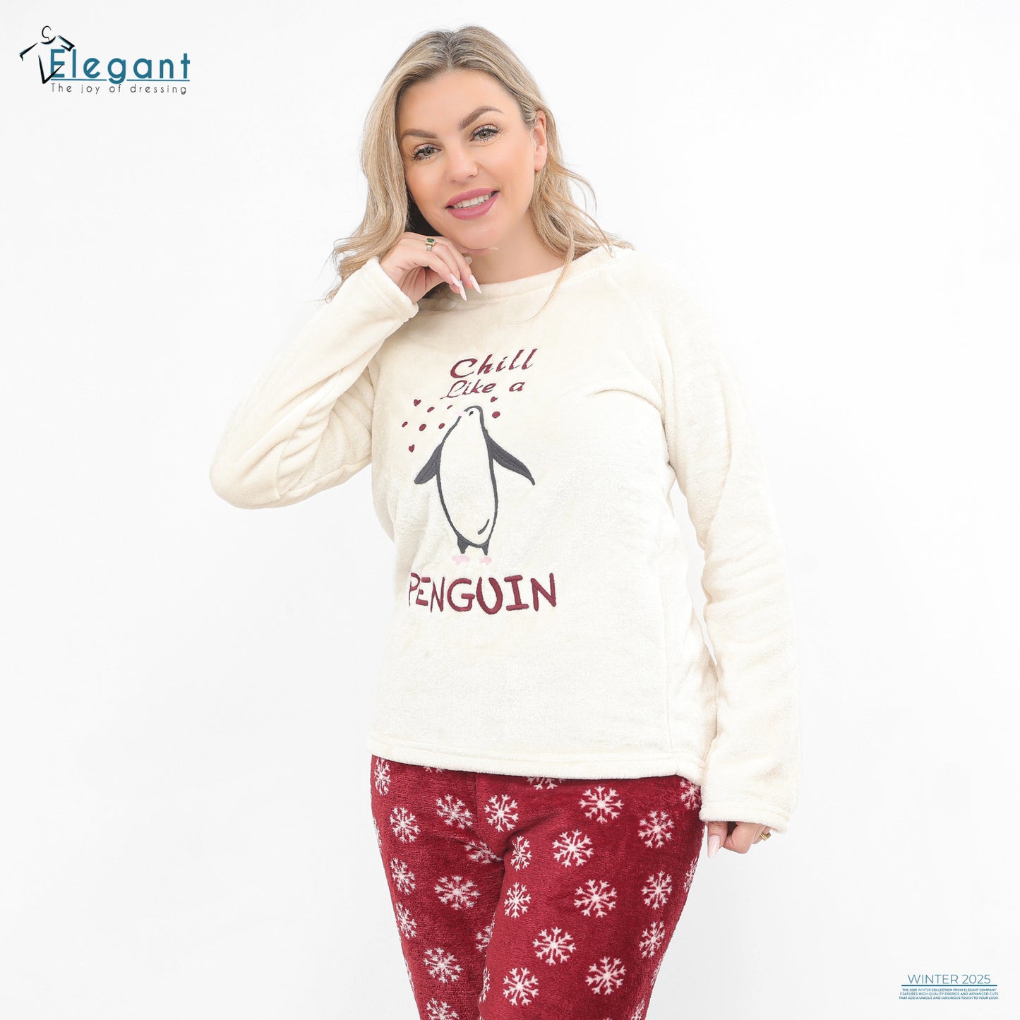 Polar PJ Ecru/Printed Maroon Pant - Penguin Chill