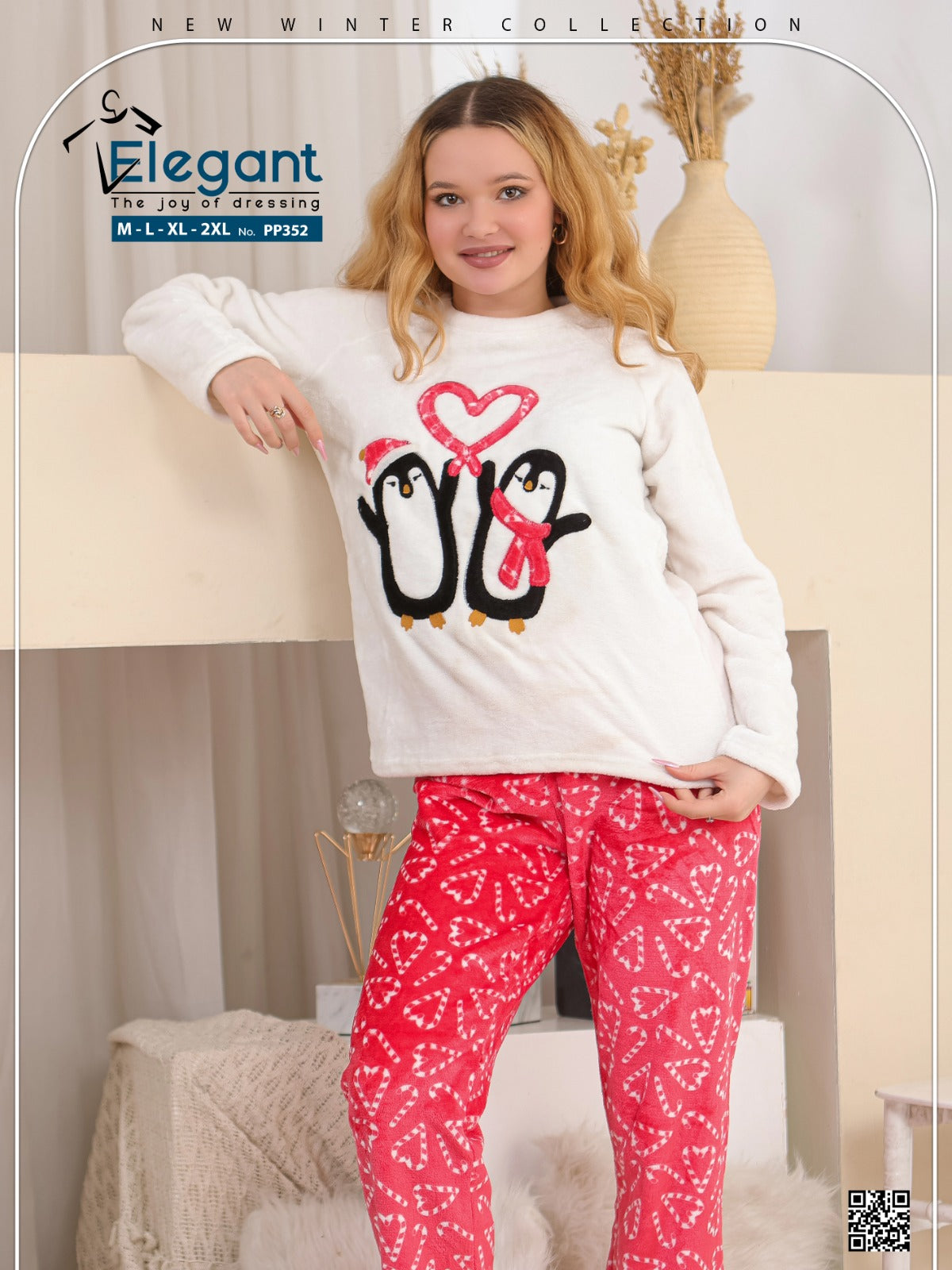 Polar PJ Offwhite/ Printed Red Candy - Penguin Couple