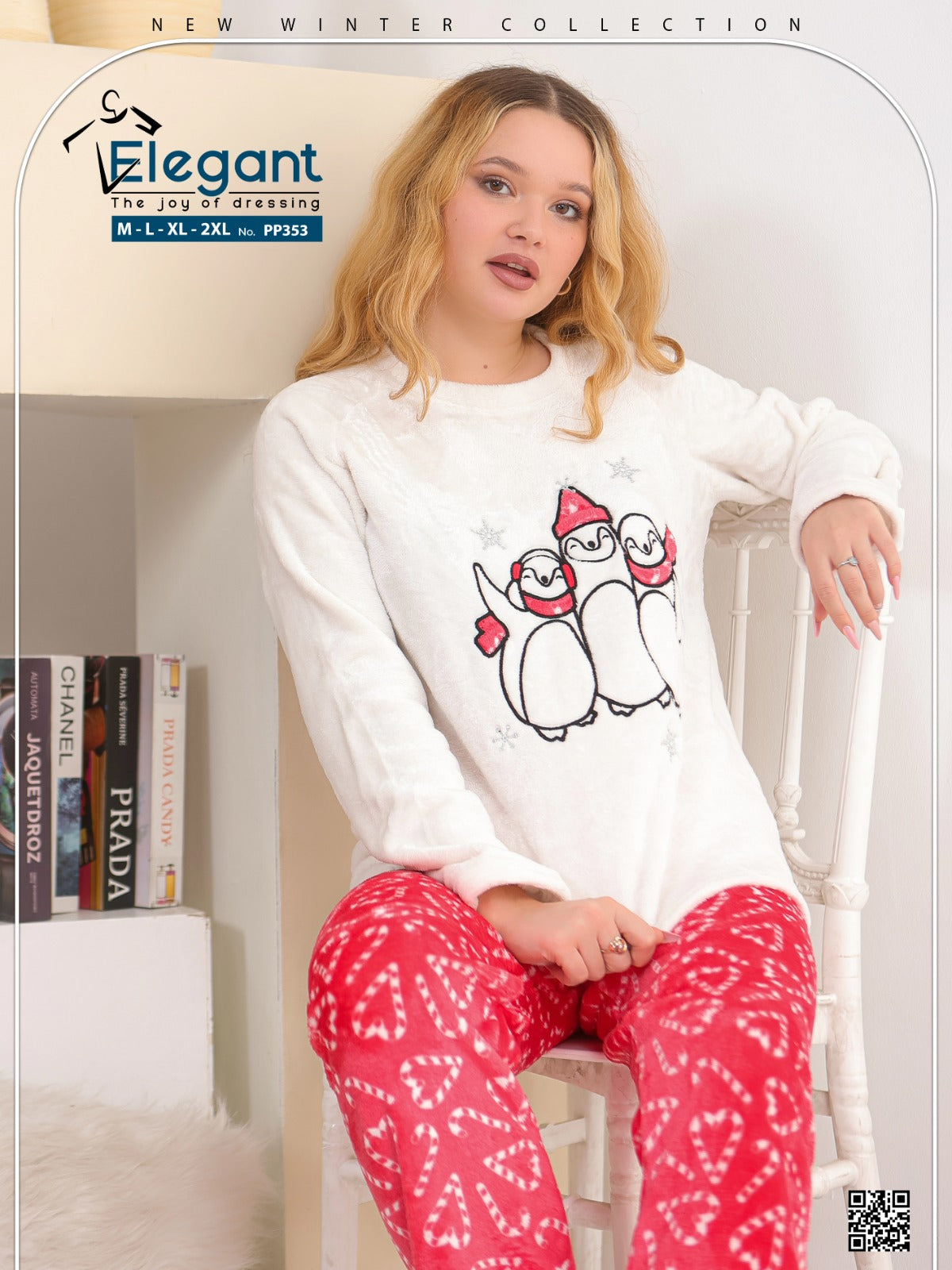 Polar PJ Offwhite/ Printed Red Candy - Penguin Family