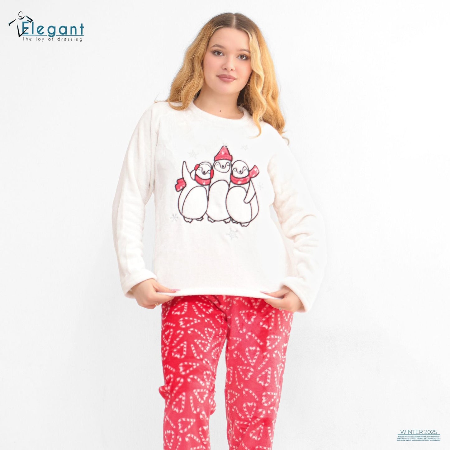 Polar PJ Offwhite/ Printed Red Candy - Penguin Family